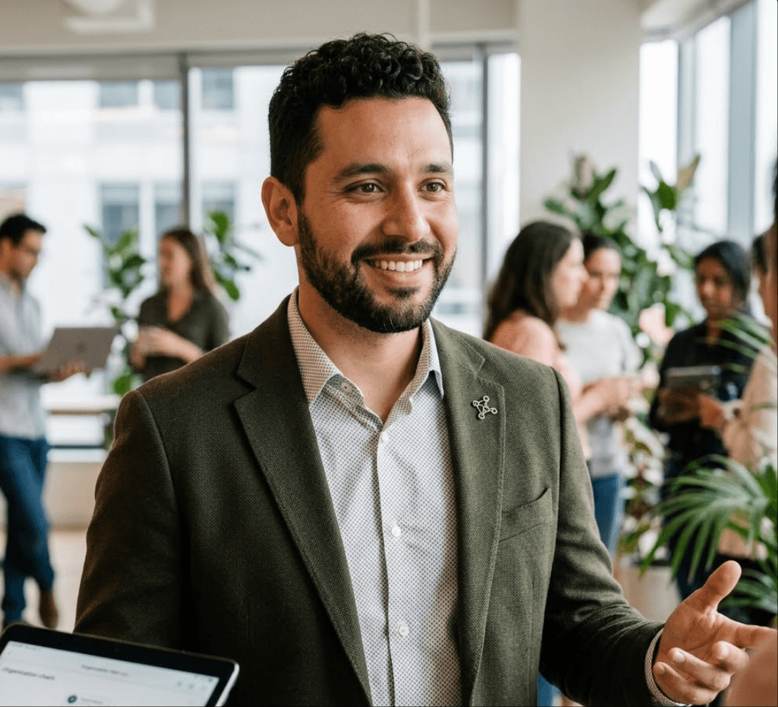 人力和文化領導使用組織圖來輔導新員工,確保清晰的匯報關係