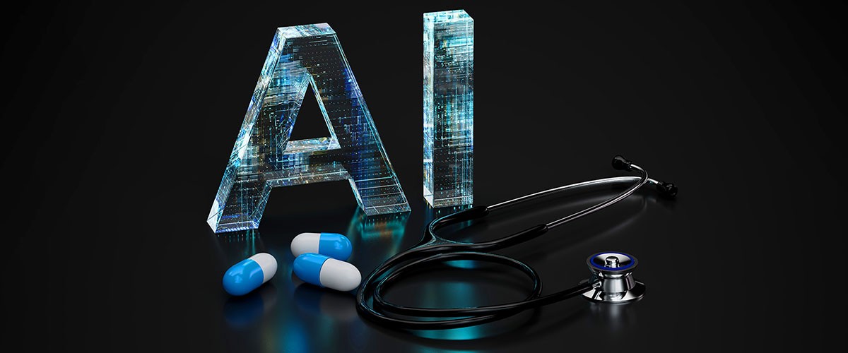 Blue neon-lit letters spelling "AI" against a dark background, symbolizing artificial intelligence technology.