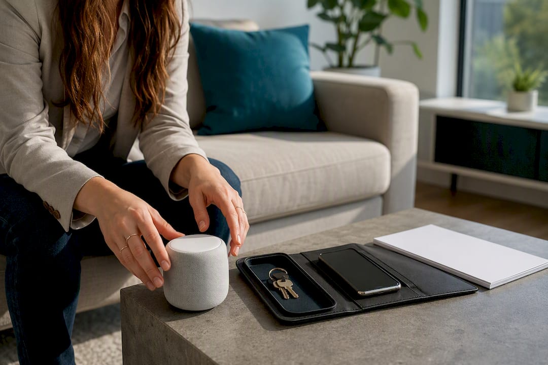 Hands configuring smart home device for data integration