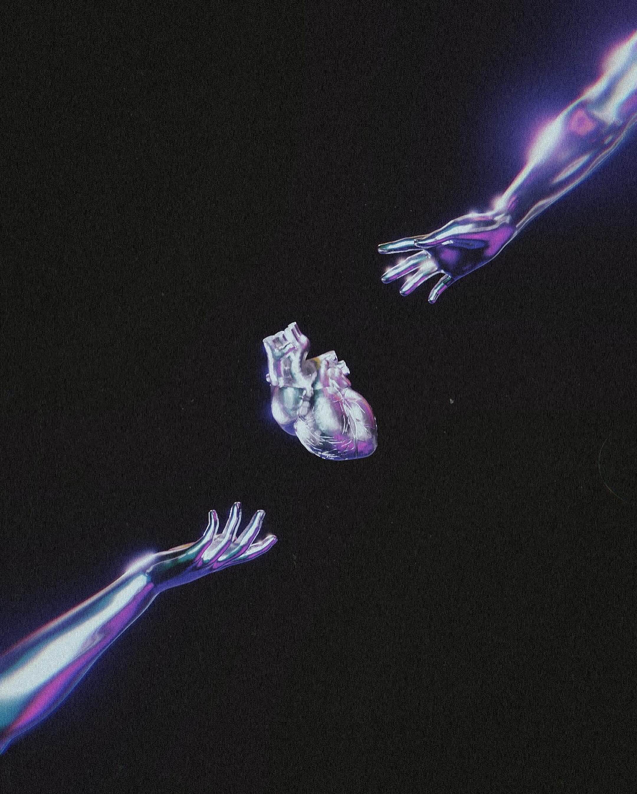 liquid hands and heart in 3d