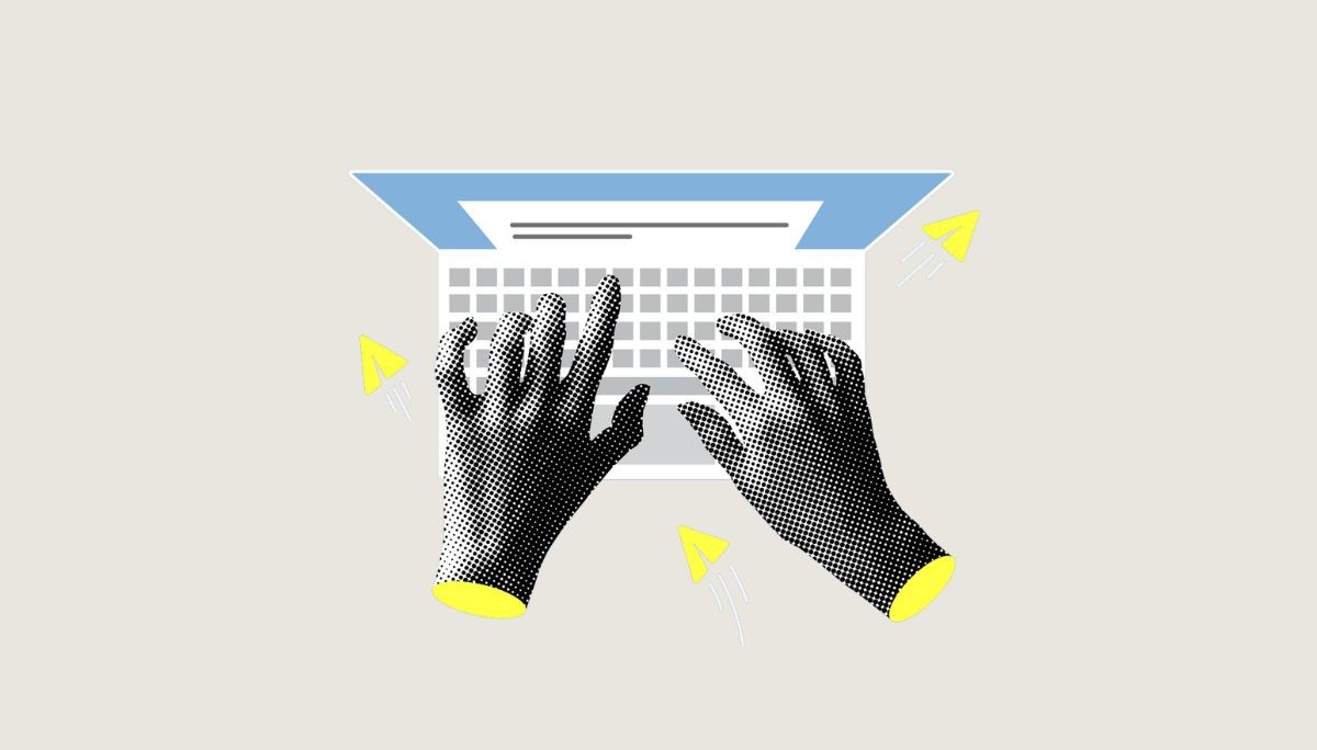 Illustration of hands supporting and pointing toward a sketched human figure with abstract symbols, representing open‑source forum software and online community tools.