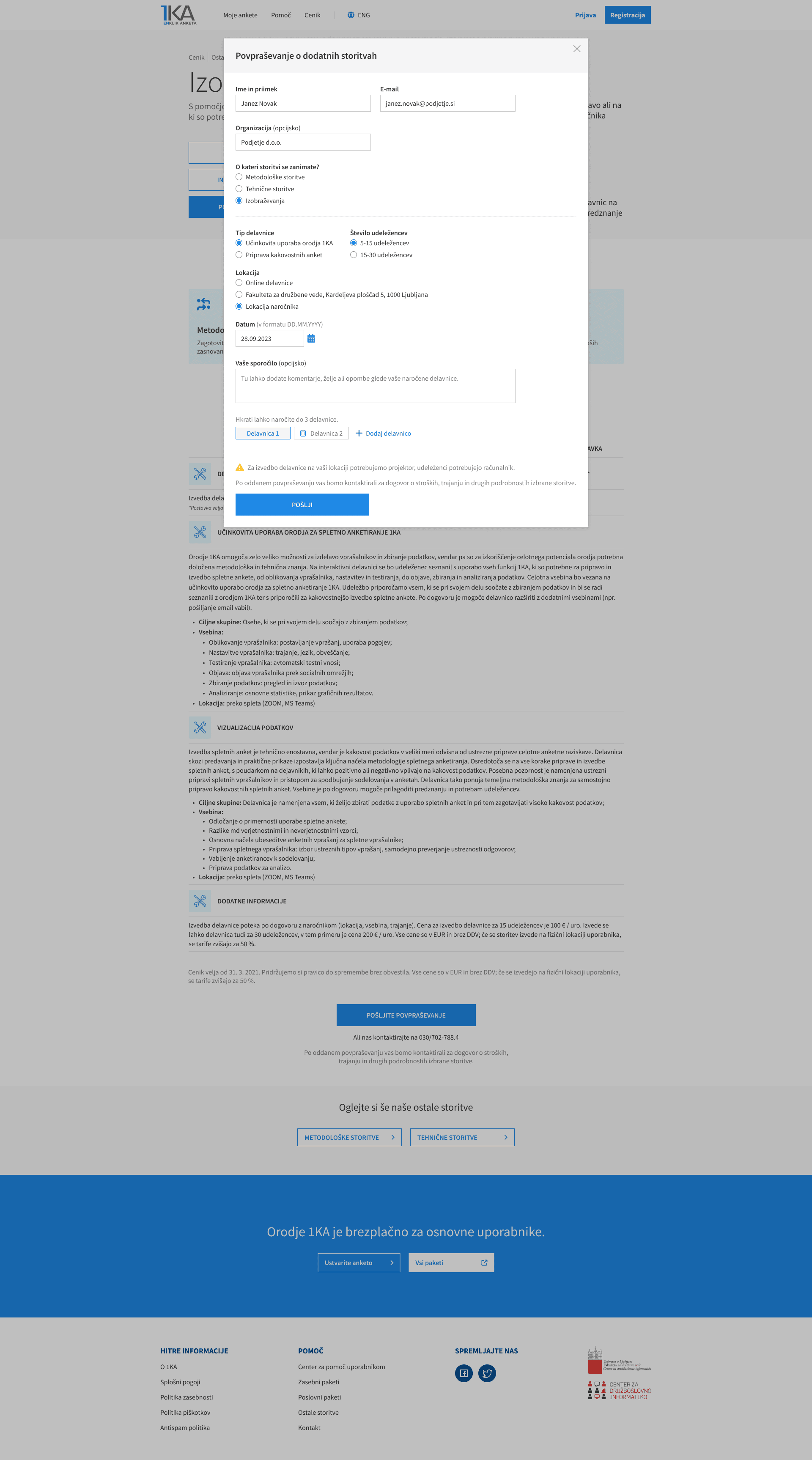 1ka - methodology support sign up window