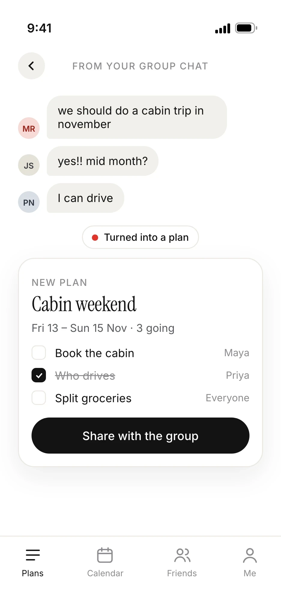 A plan drafted from a group chat