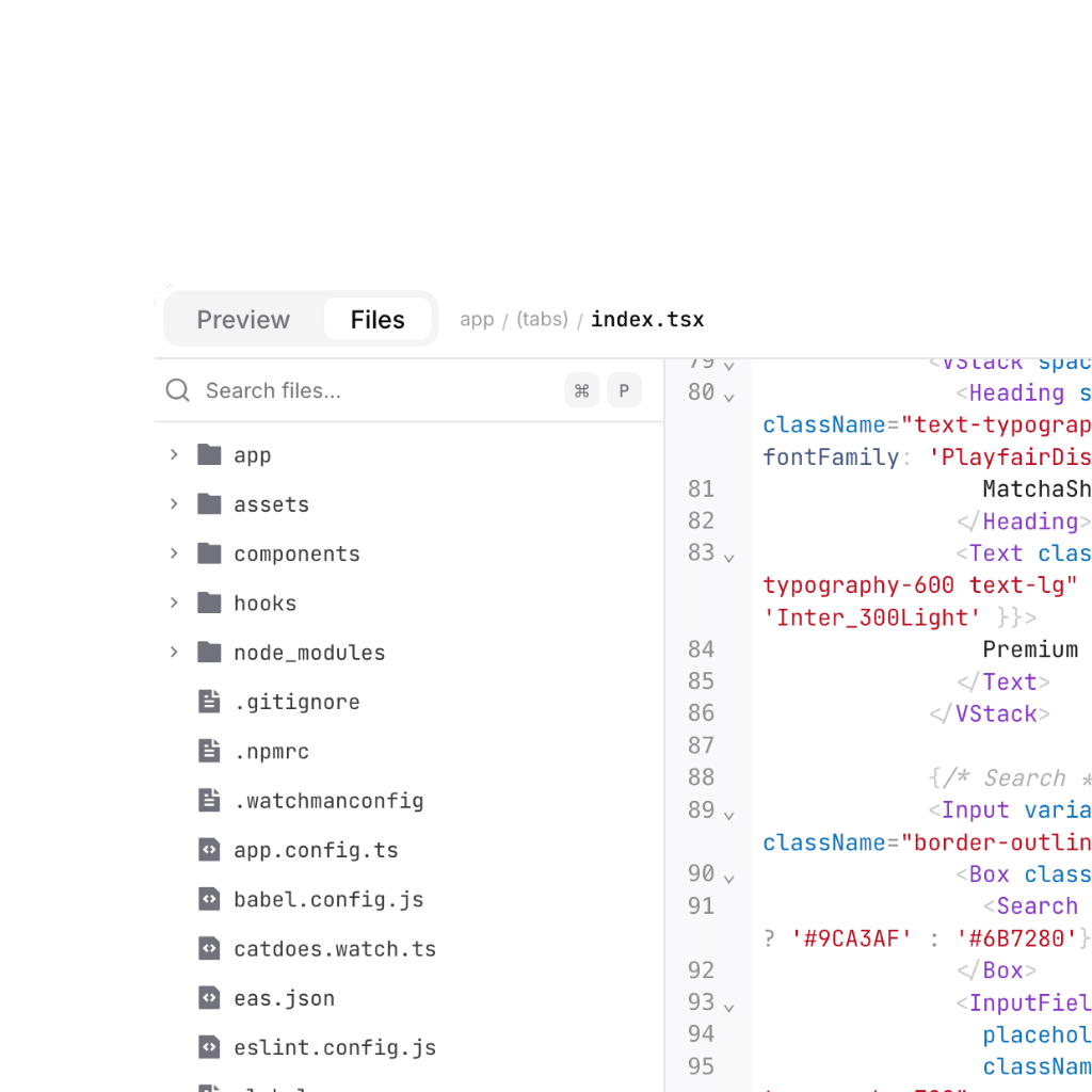 A screenshot of the app preview feature of CatDoes. On the right side, there's a reload button for the preview pane, and also a QR code button where you can scan and see the app directly on your phone.