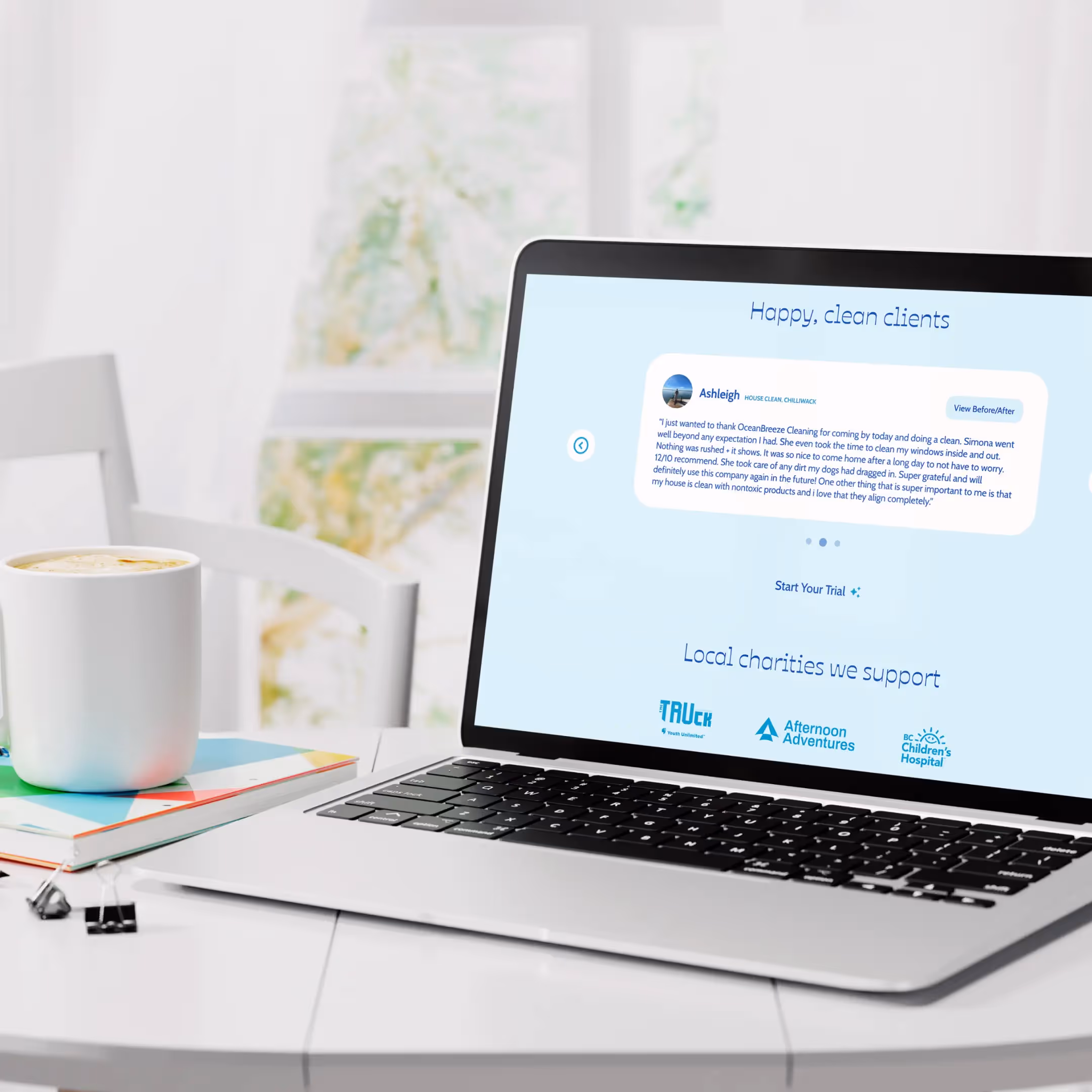 Ocean Breeze Cleaning website displayed on a digital device mockup project feature