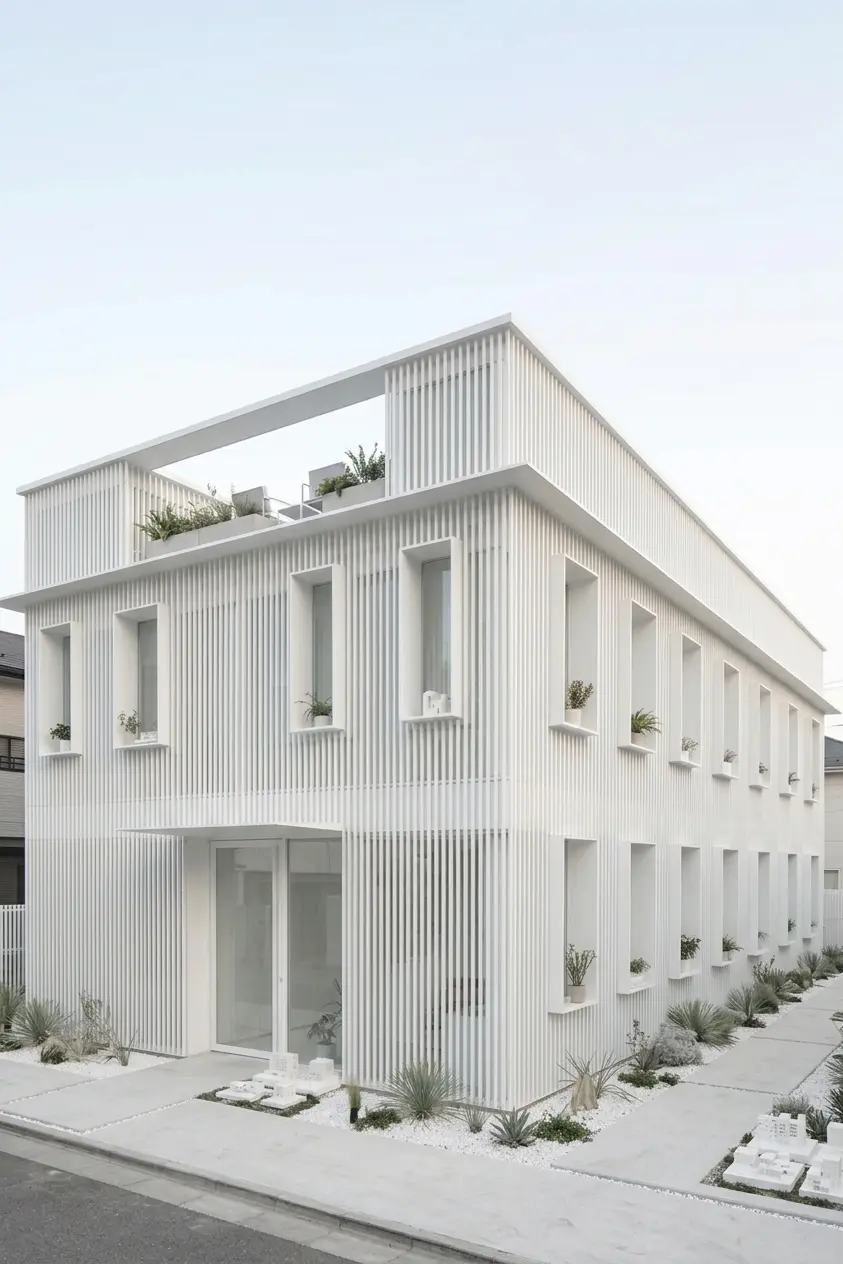 White ribbed architectural interior beneath a skylight