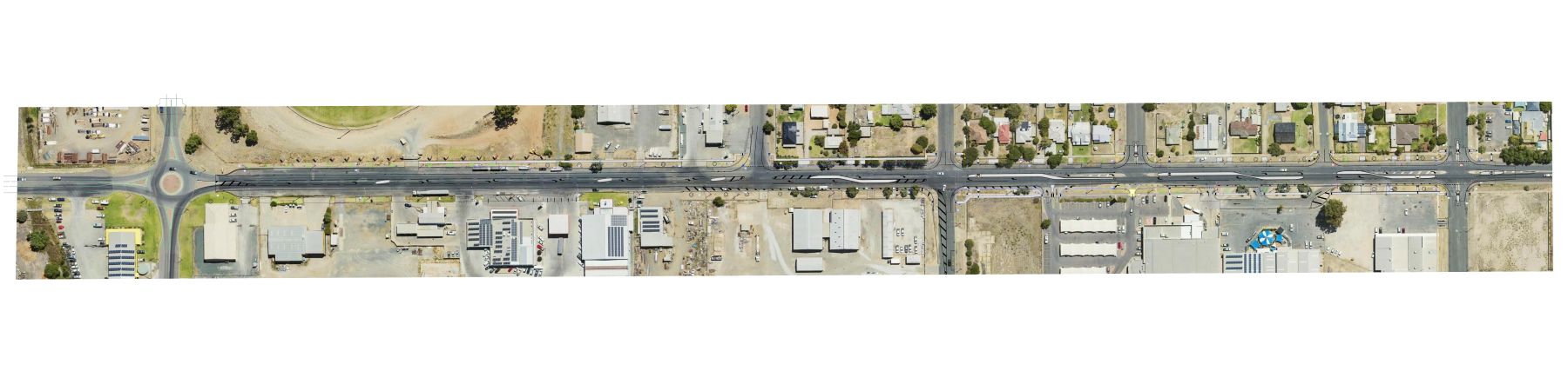 Aerial view of the Cobb Highway corridor through Deniliquin as part of a major road upgrade project overseen by UMINEX