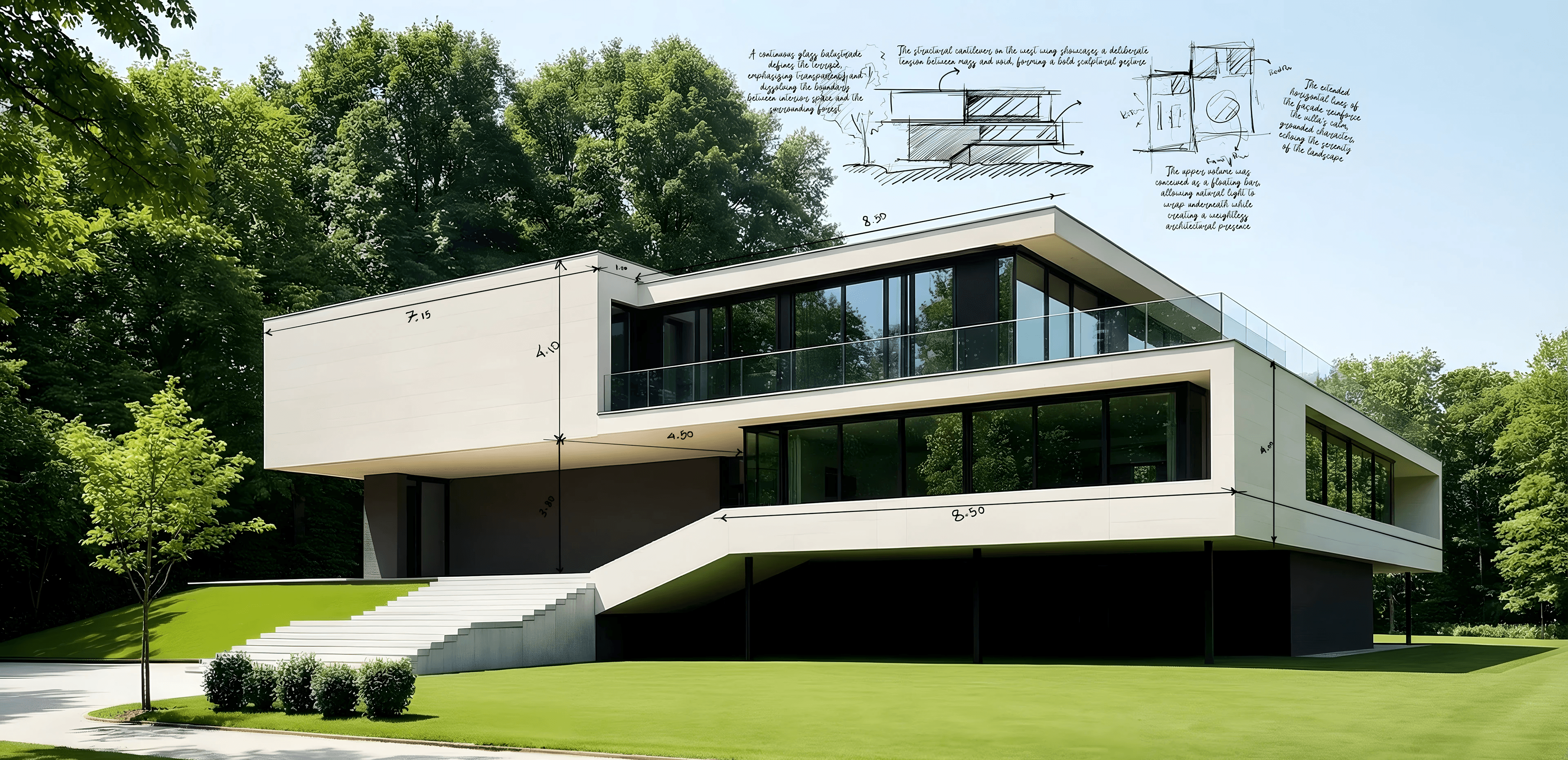 A modern architectural design of a luxury custom home in Pacific Palisades, featuring large windows a blend of contemporary and minimalistic styles. Designed and built by ARCA Builders.
