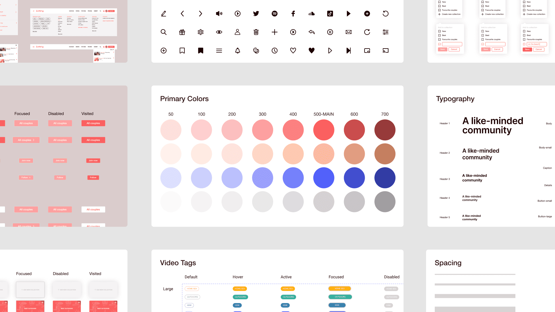 Collage showcasing previews of a design system for Lustery.