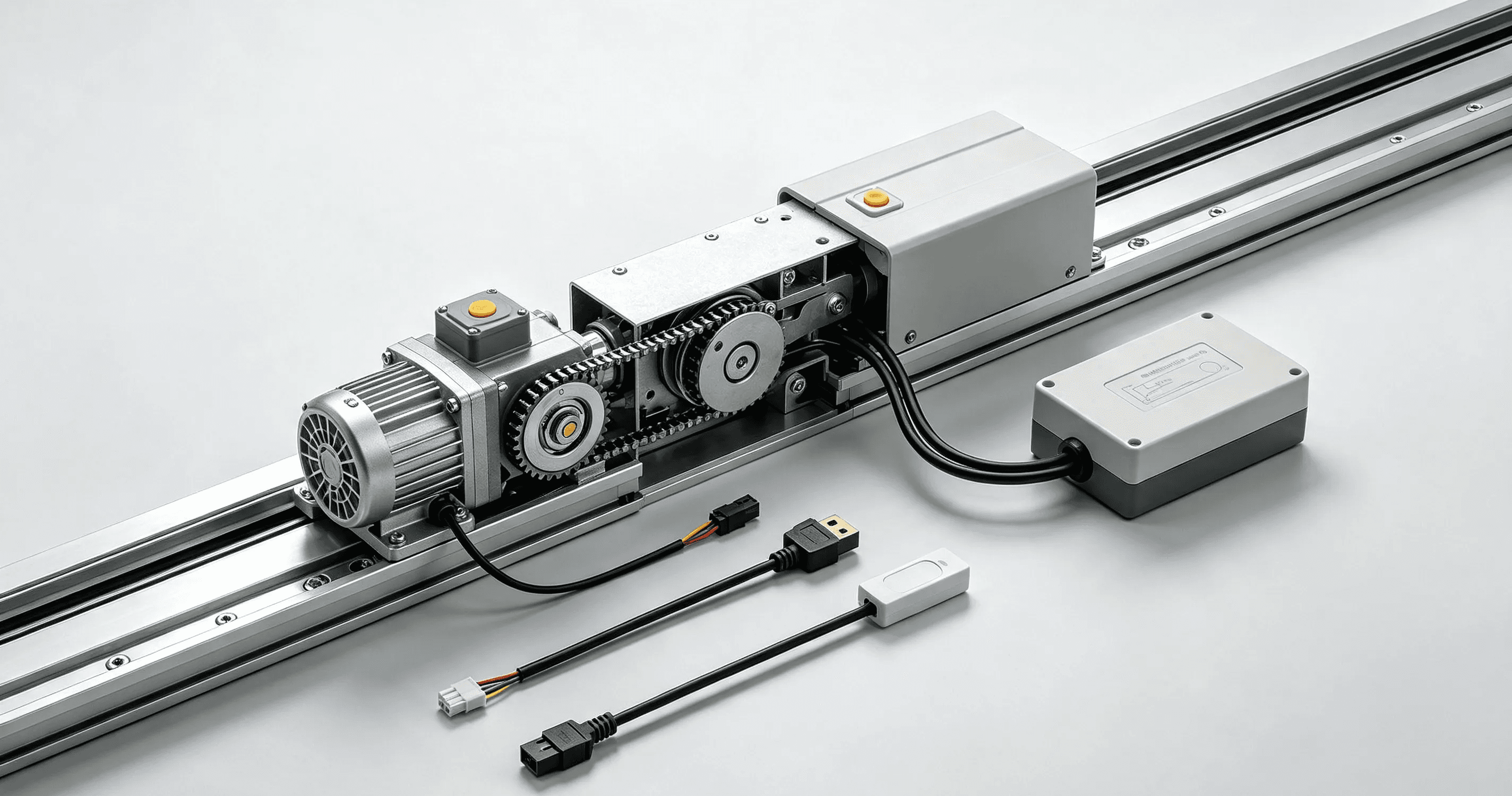 Automatic gate opener motor and control components working together