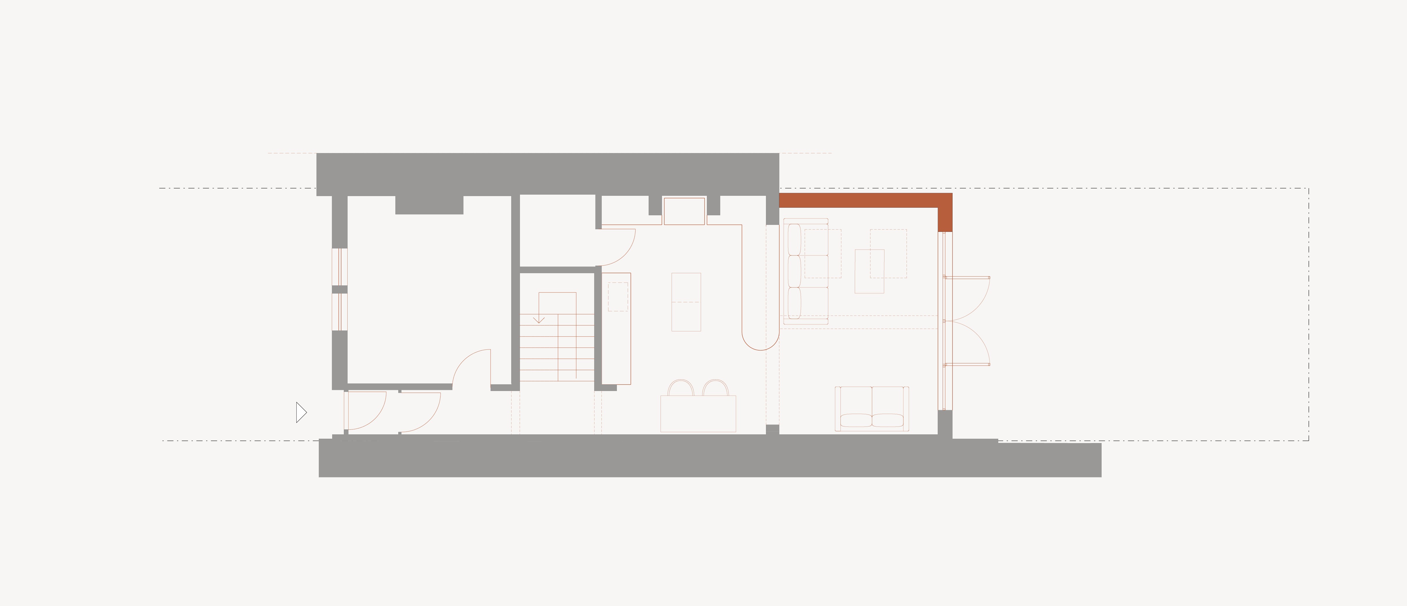 Proposed ground floor plan drawing for the Egerton Road extension in Bishopston, Bristol, showing the enlarged kitchen, dining and new living layout with rear glazed wall
