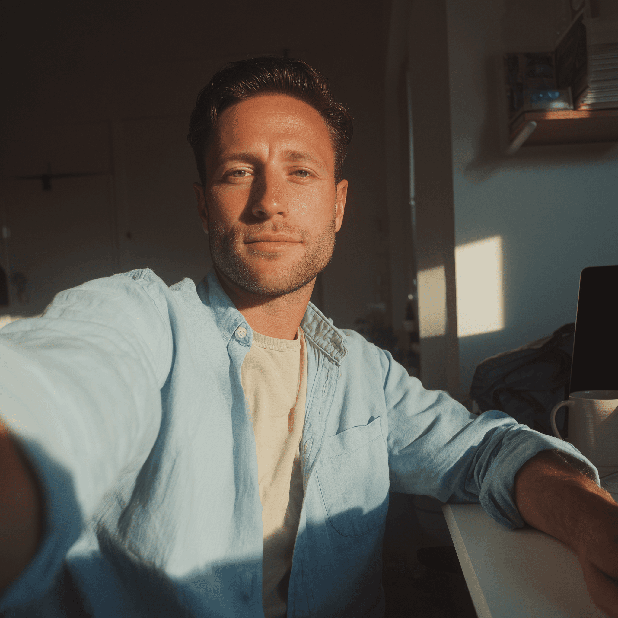 Smiling woman sitting at desk with a computer, surrounded by plants.