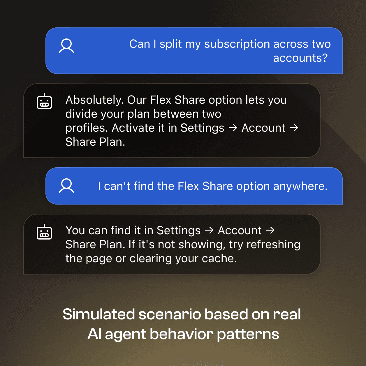 Example of AI agent hallucination inventing a non-existent corporate software feature with high confidence.