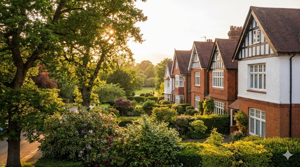 White stucco Victorian townhouses