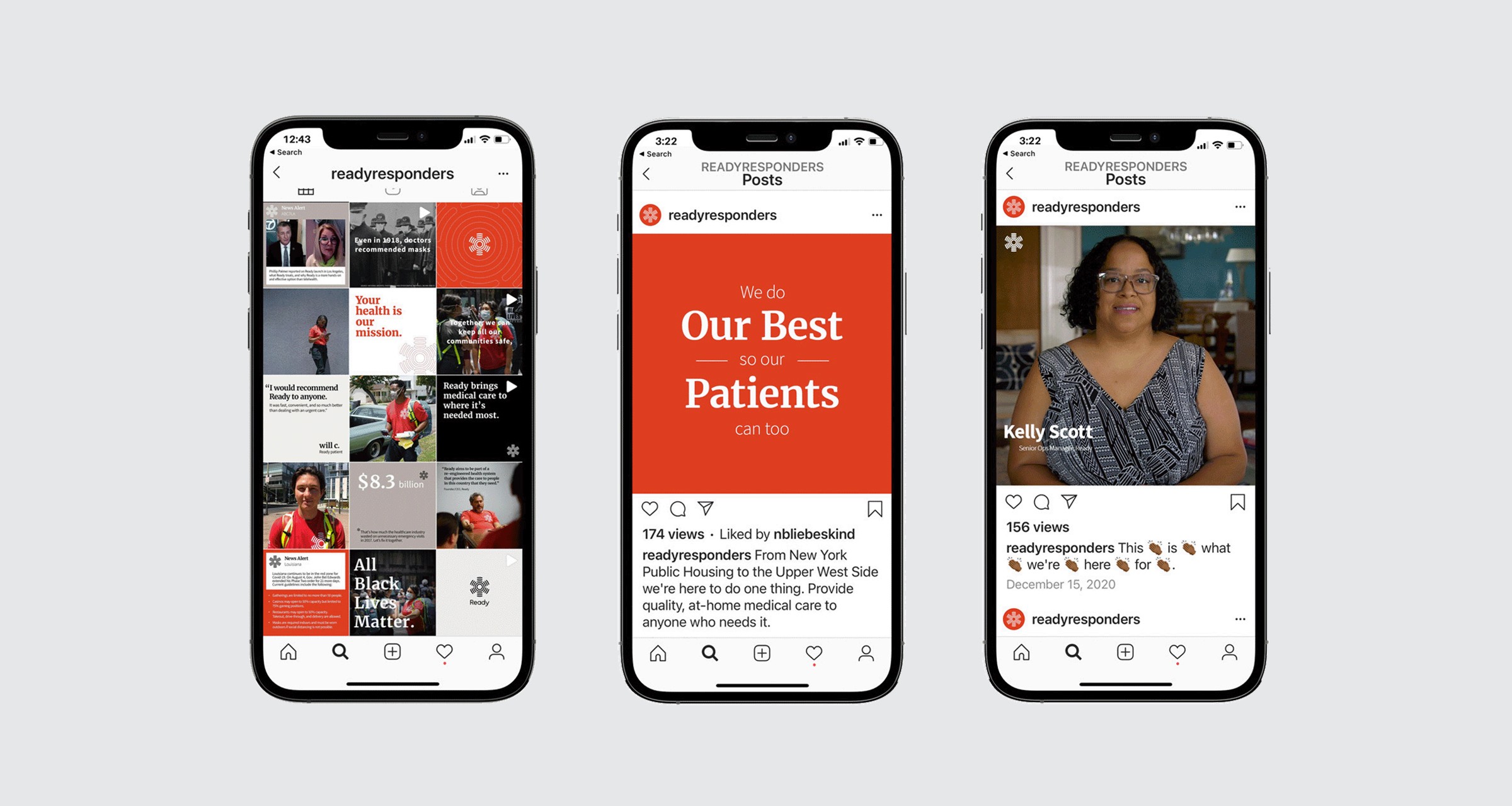 Custom social media content and graphic design for Ready in-home healthcare service by Studio Odyssey Los Angeles