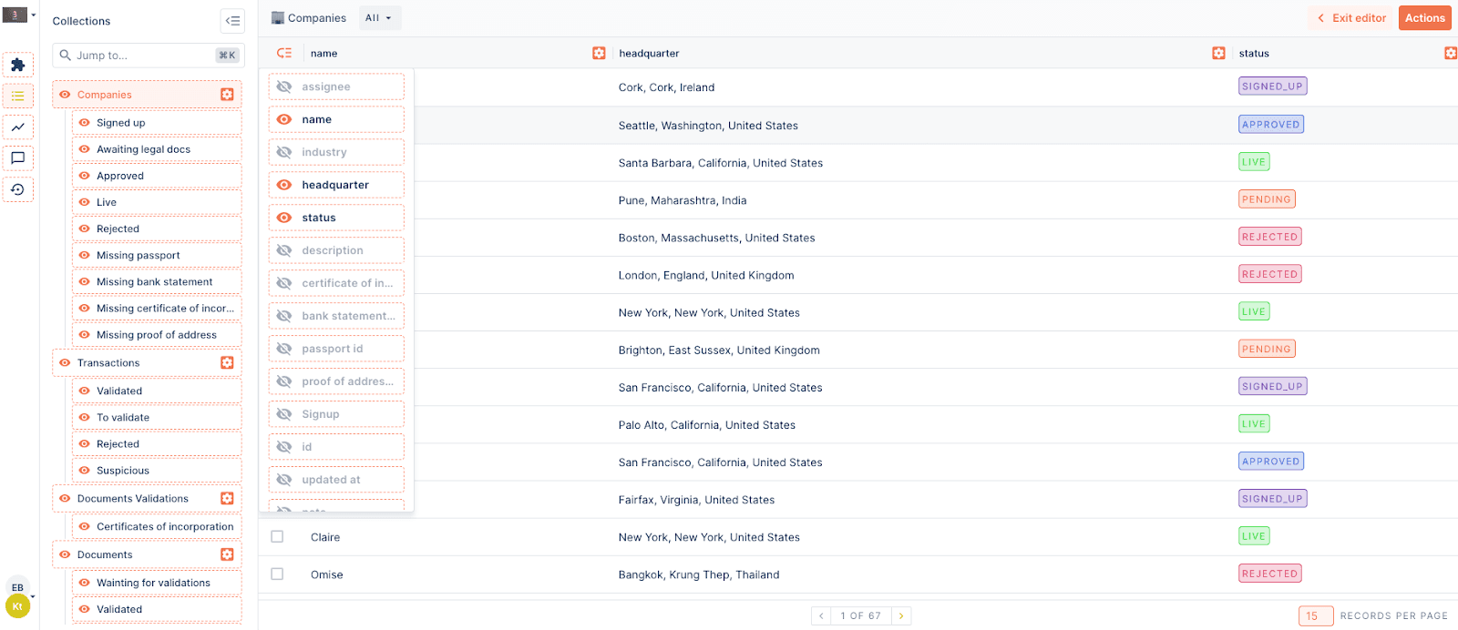 The Forest Admin layout edition in the data section.