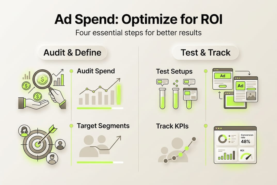 Infographic outlining steps to optimize ad spend ROI