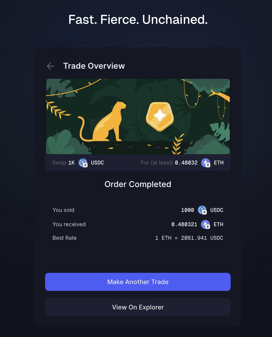 Once the order is settled, the onchain token swap happen behind the scenes 