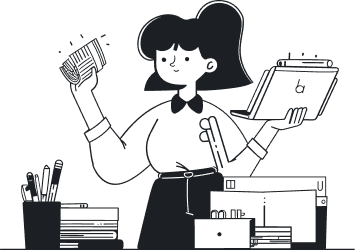 Illustration of a woman multitasking at work.