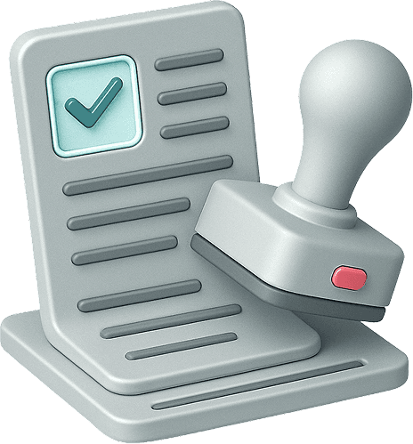 3D stamp pressing checkmark on document.