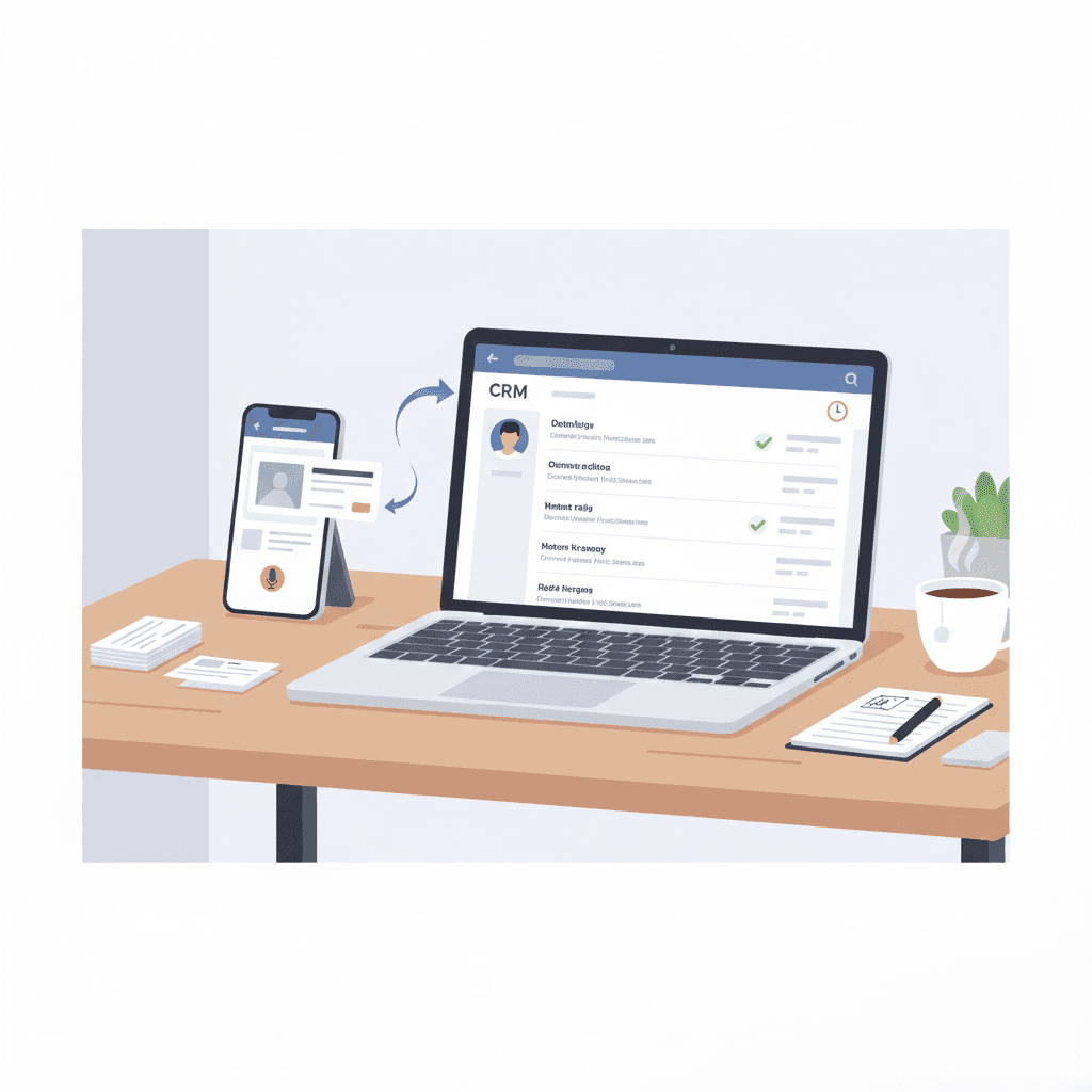 Illustration showing how Habsy helps small businesses organize leads and follow up faster by preparing CRM-ready contacts from meetings and events.