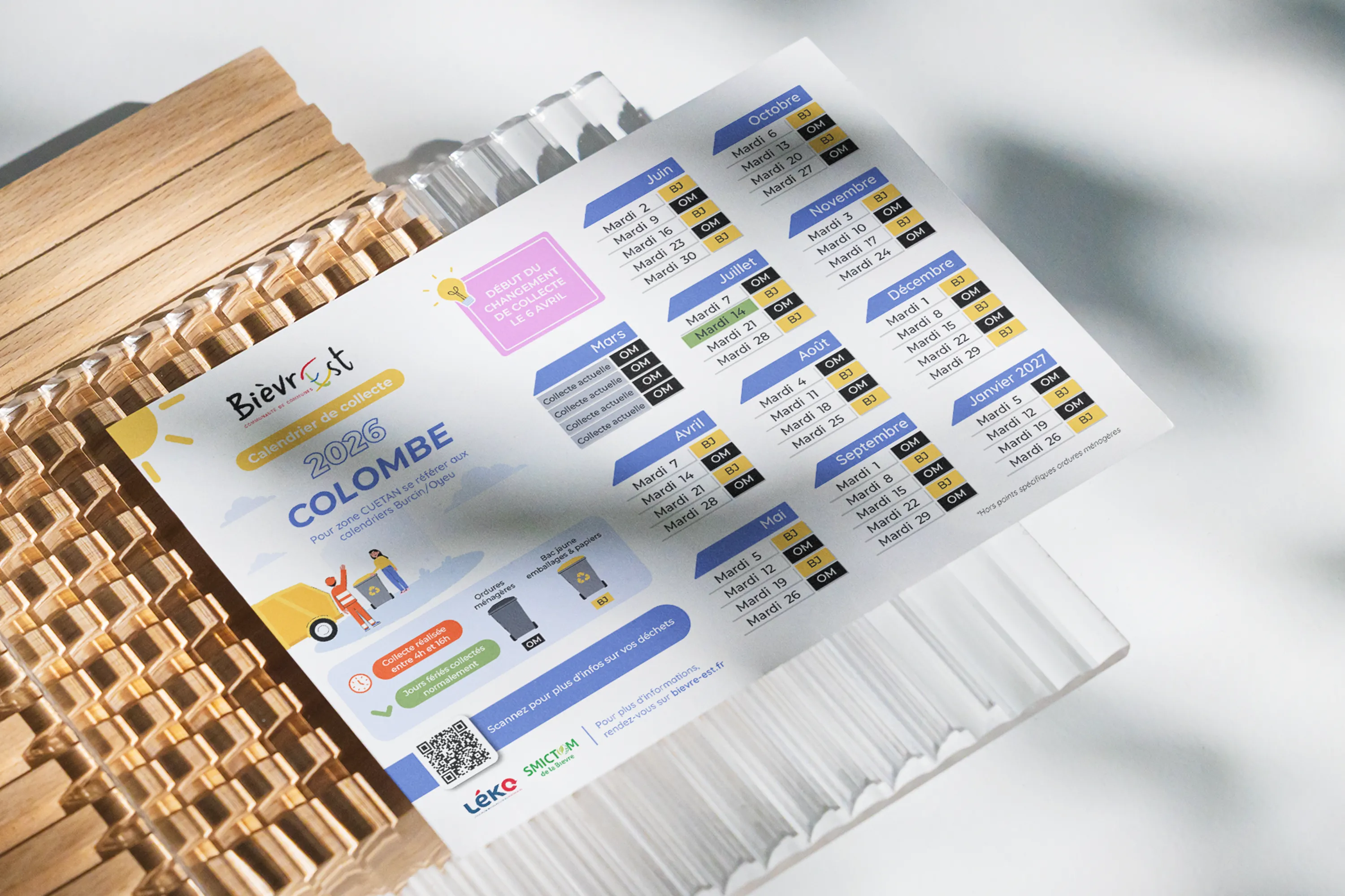 Mockup du calendrier de collecte des déchets de Bièvre Est