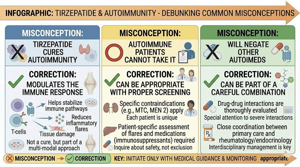 Tirzepatide autoimmune misconceptions and facts infographic