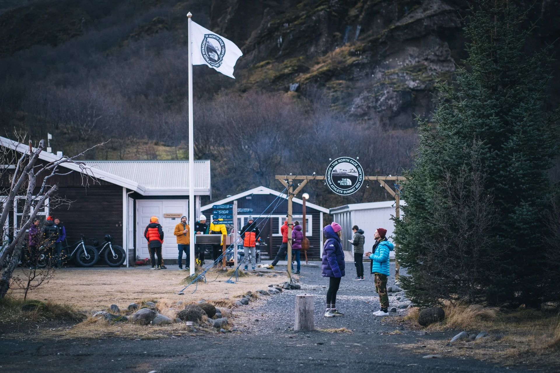 The North Face basecamp in Iceland during the Athlete Summit - athletes and Outdoor Perspectives team bonding moment