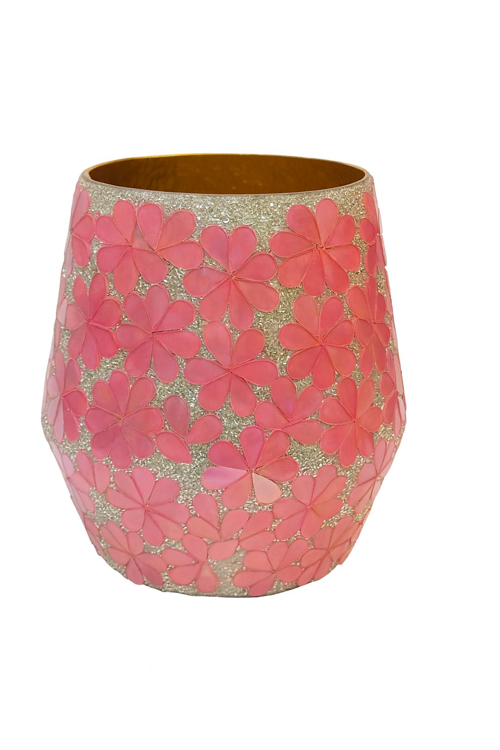 Handcrafted pink floral pattern metal decorative vase