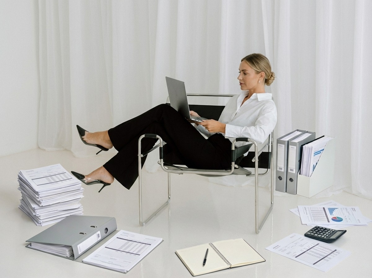 portrait of a modern accountant in a minimalist editorial style