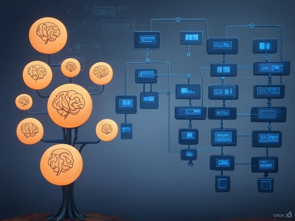 AI Agents vs AI Workflows, generated image by Grok 3