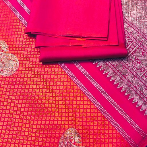 Hot Coral Pink Kanchivaram Silk Saree