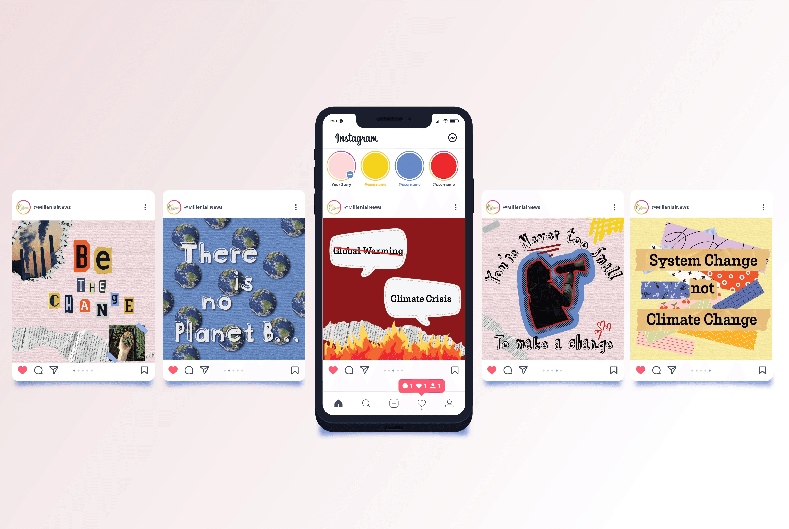 Photo of an iphone with 4 instagrams posted as a mockup