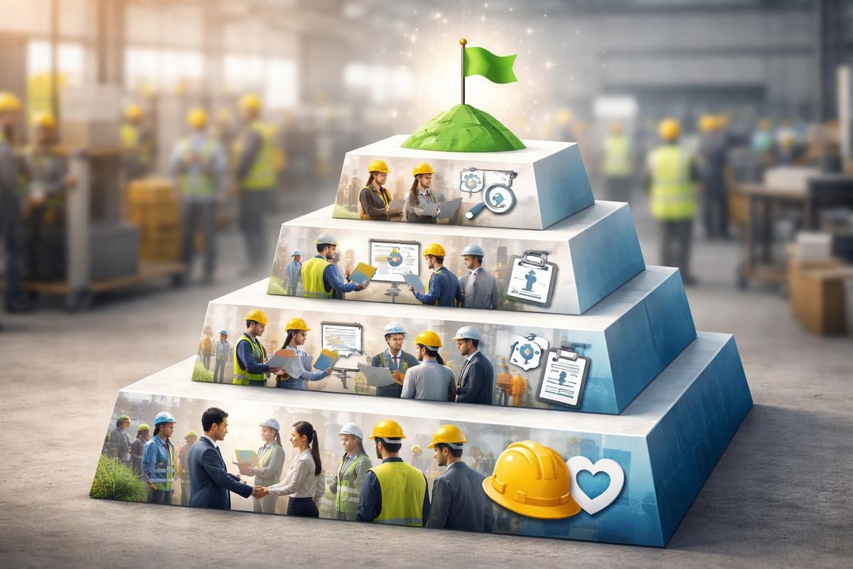 Safety culture hierarchy showing leadership commitment, employee engagement, and systematic processes