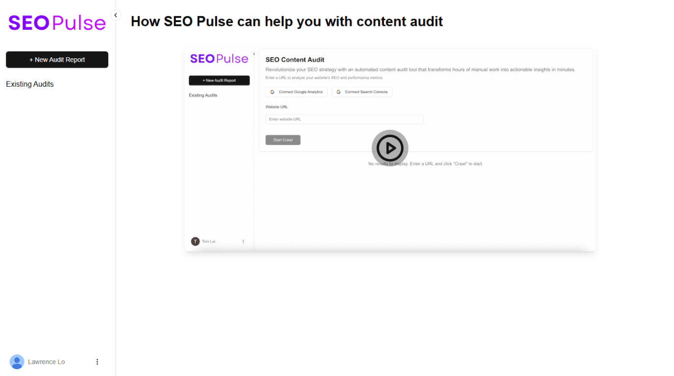 Screenshot of SEOPulse Content Audit Tool