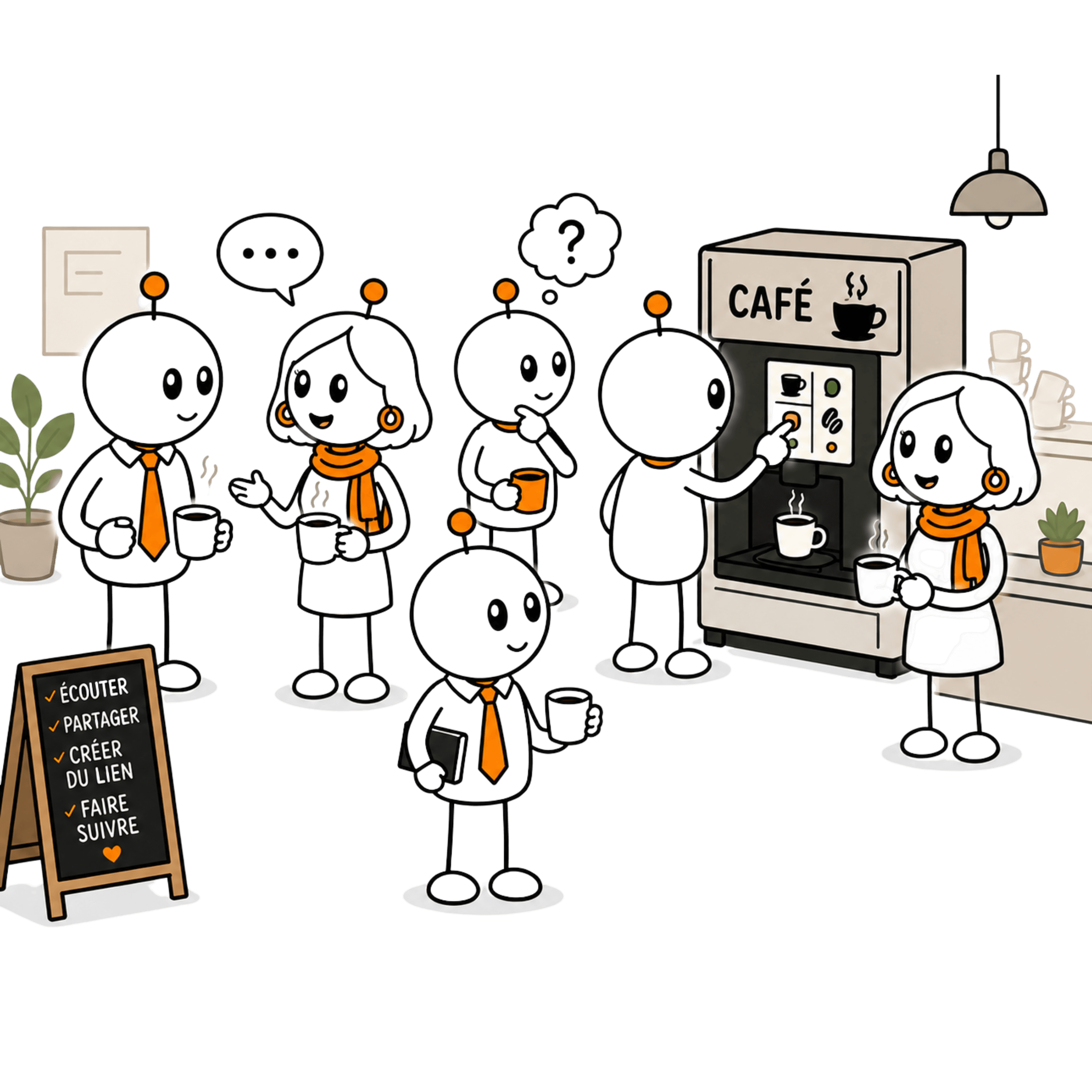 image issue du livre - personnes en train de discuter à la machine à café