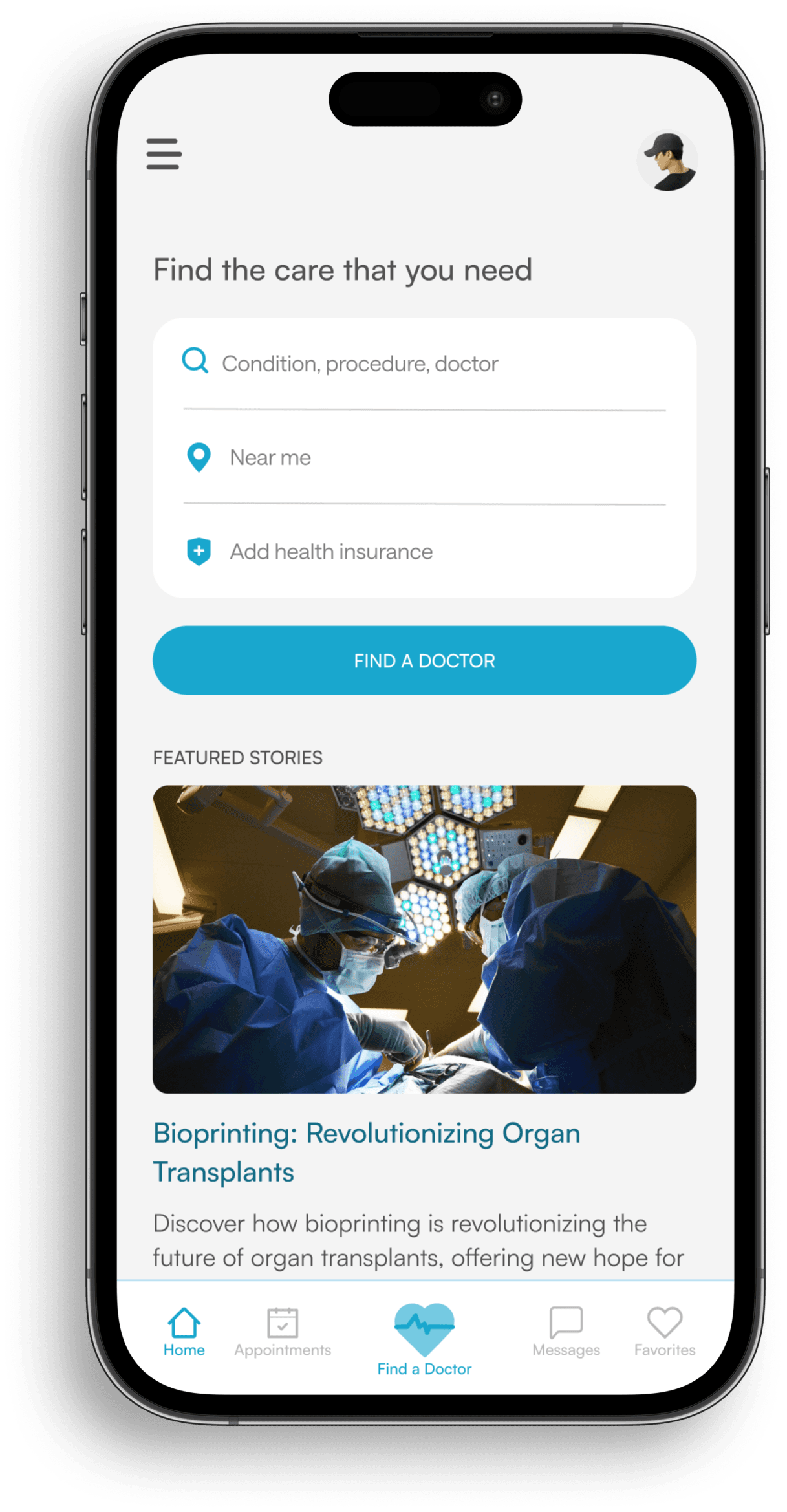 Home screen for the MedConnect App