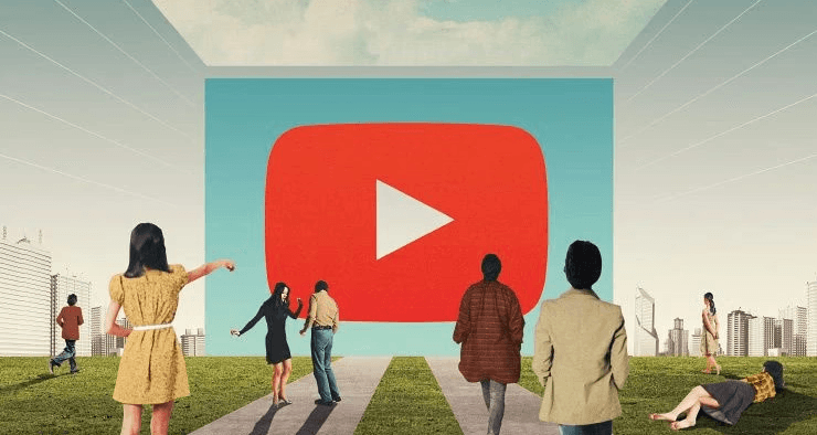 vintage artwork of people pointing to youtube logo