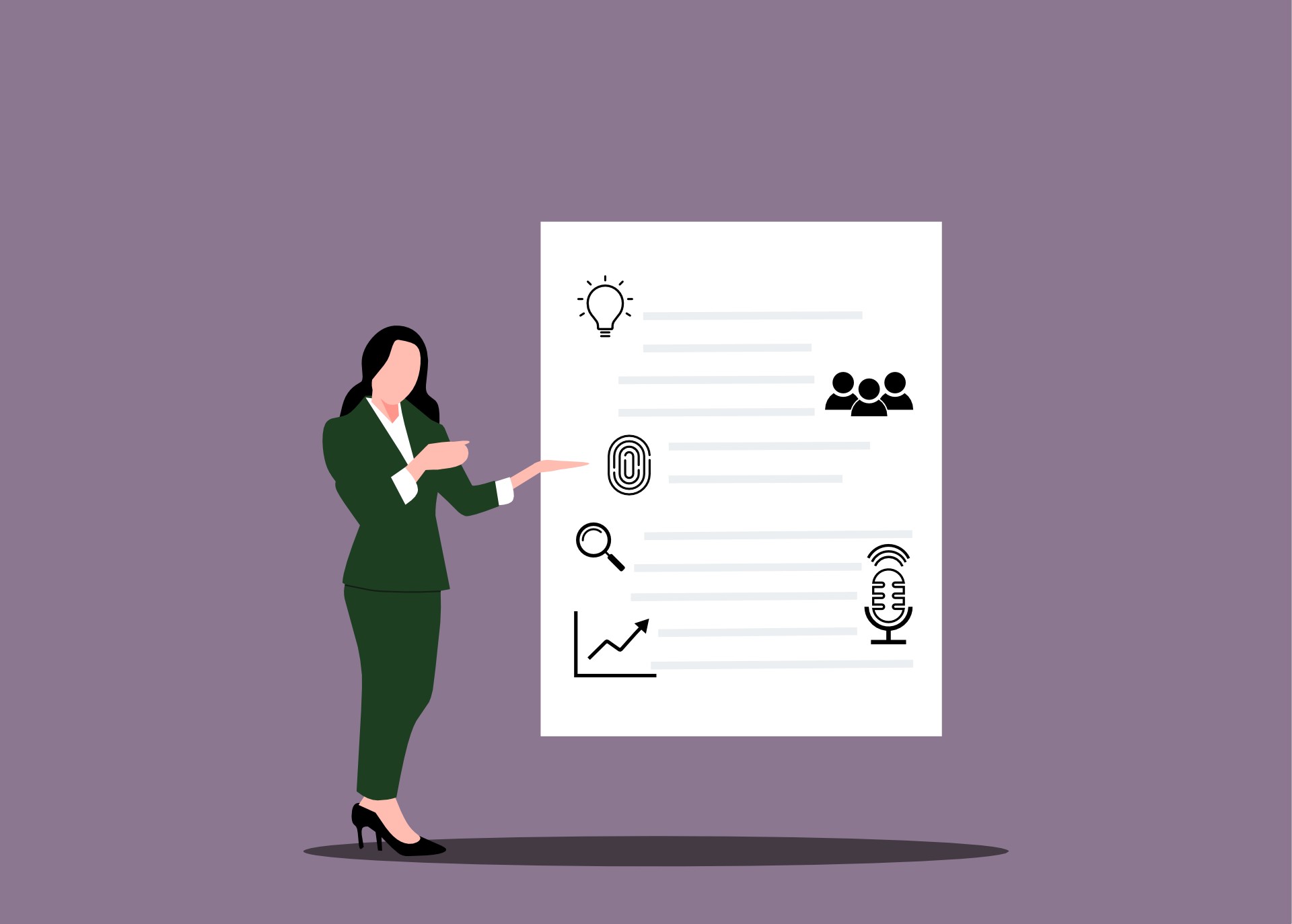 Woman showing off a visual representation of a content strategy