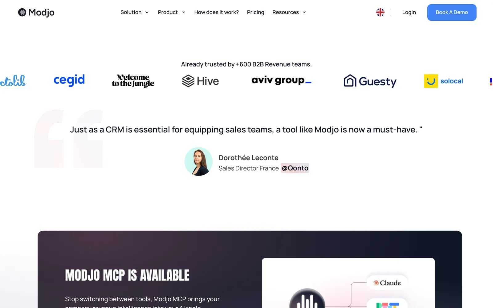 Modjo announces its MCP on its home page