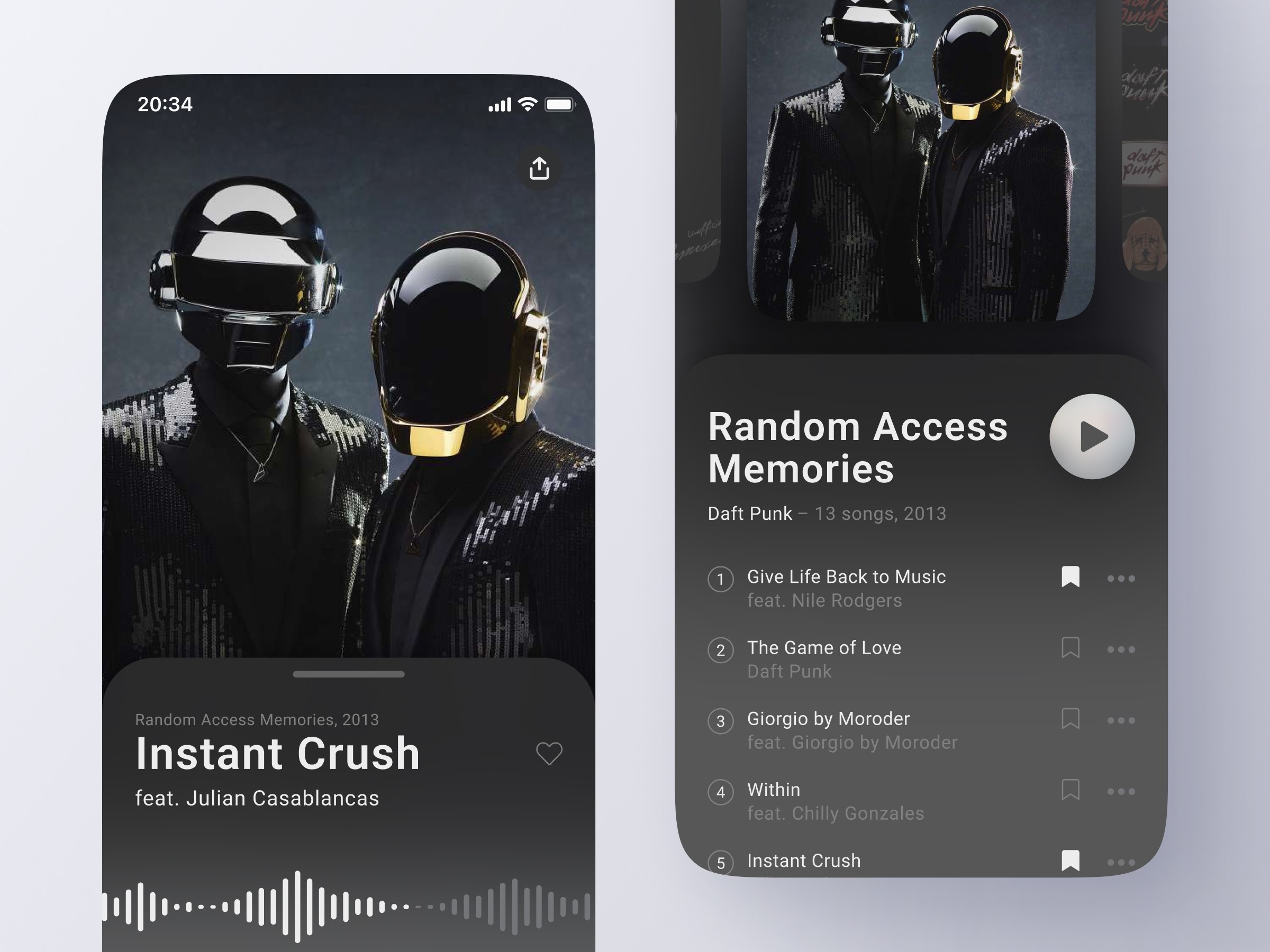 mobile app ui ux music player alligatoah daft punk made by pixco free