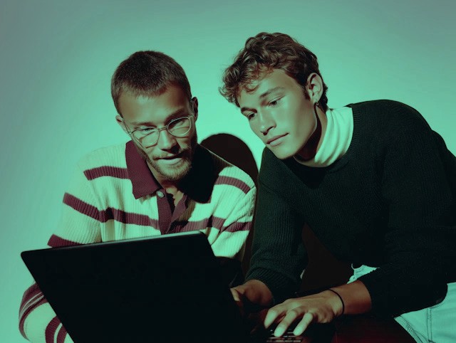 Two Men Using Laptop