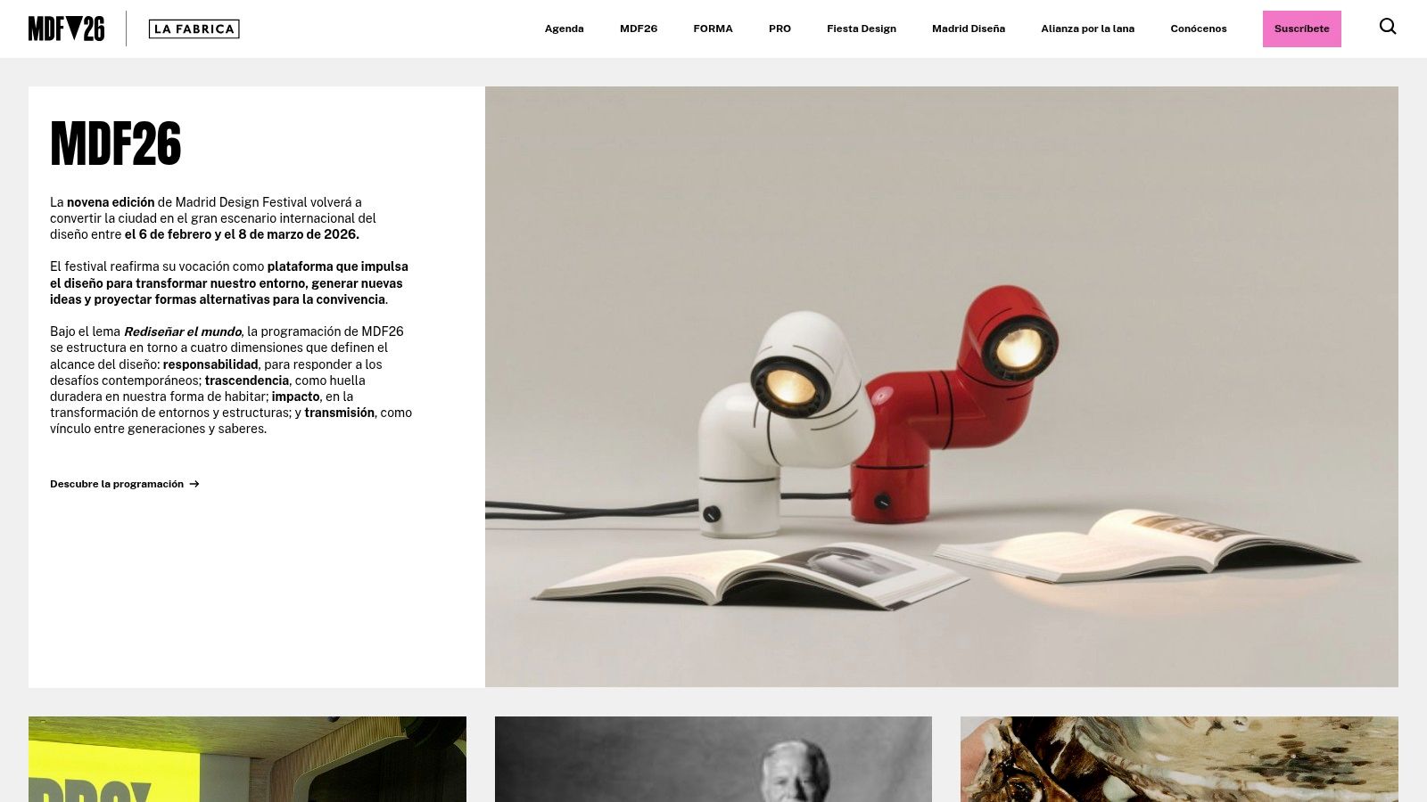 Illuminated modern lamps hanging in a dark room, representing design innovation at the Madrid Design Festival.