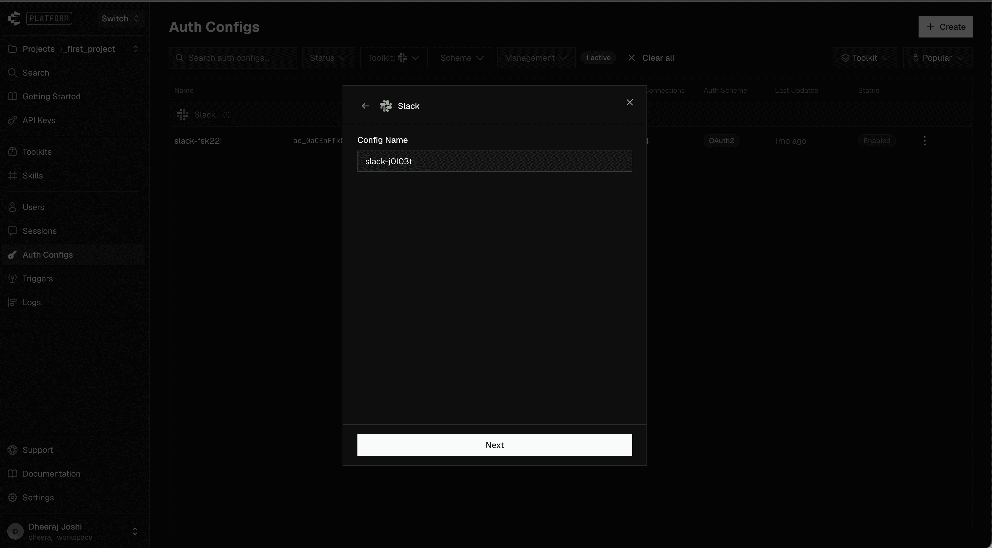 Name the auth config