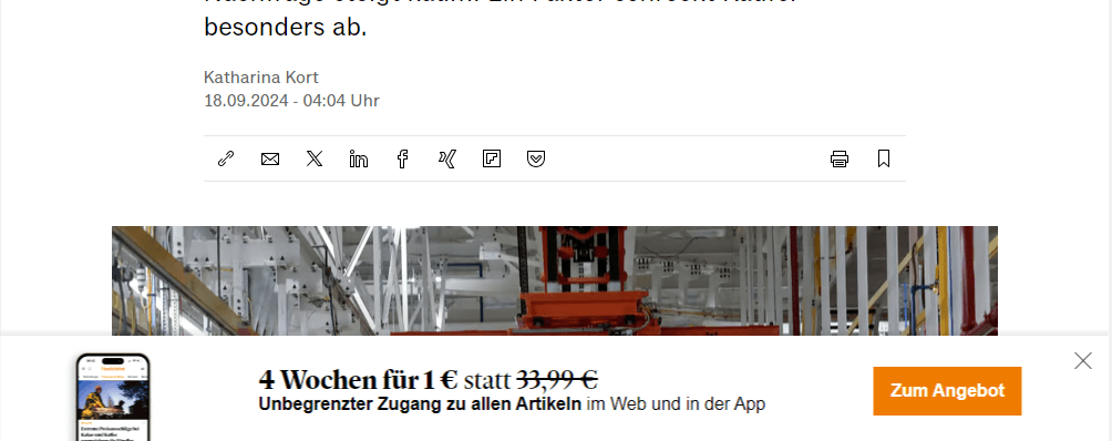 Bottom-Popup Handelsblatt Mitgliedschaft