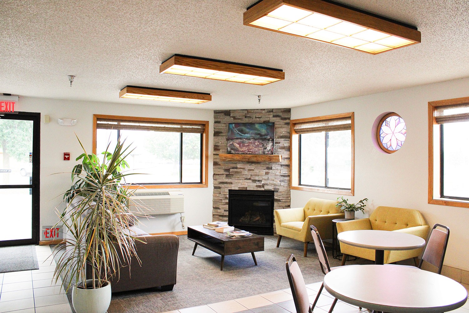 The hotel lobby at Prairie Ridge Inn, Long Prairie, Minnesota