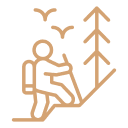 Icône de randonneur avec bâton, signifiant l’accès aux sentiers pédestres proches.