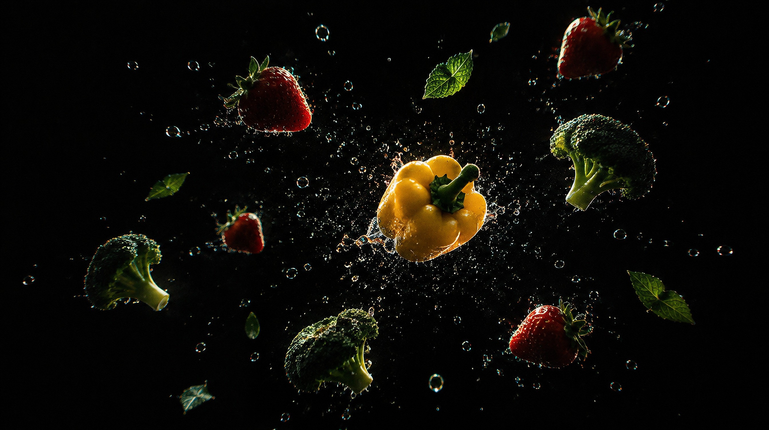 fresh vegetable stuck in the air