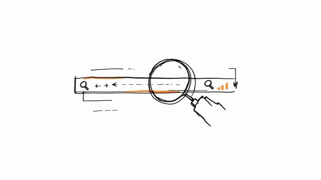 A person using a laptop to analyze SEO data with charts and graphs in the background.
