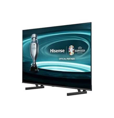 Produktfoto af Hisense U6N LED TV med moderne skærm og tynde kanter, vist på hvid baggrund.